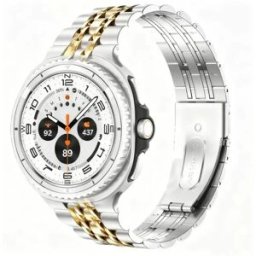 INF Bracelet de montre en acier inoxydable compatible avec Samsung Galaxy Watch 8/8 Classic - Design à sept perles argent + or