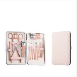 INF Kit de soin des ongles 18 pièces - Ensemble manucure pédicure en métal pour mains, pieds et visage, multicolore, rangement Or rose