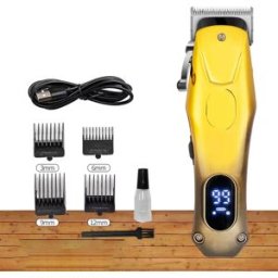 INF Tondeuse électrique professionnelle - Tondeuse avec lames auto-affûtantes en acier inoxydable, affichage LCD et Or dégradé