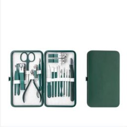 INF Kit de soin des ongles 18 pièces - Ensemble manucure pédicure en métal pour mains, pieds et visage, multicolore, rangement Vert