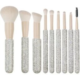 INF Ensemble de 9 pinceaux de maquillage couleur café avec manche en diamant - Poils synthétiques doux