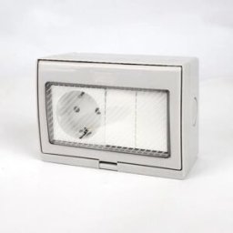 INF Boîtier prise extérieure étanche 2 modules avec prise Schuko compatible, boîtier PC+ABS gris, étanche et anti-poussière