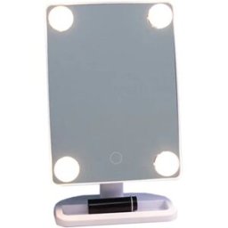 INF Miroir de maquillage de bureau LED 4 ampoules blanc - Éclairage 3 couleurs dimmable, réglage multi-angle et base de