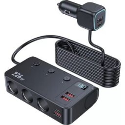 INF Chargeur Voiture 3 Voies Allume-Cigare avec Double USB et Type-C PD45W, QC3.0, 194w, 12-24v, Voltmètre Numérique