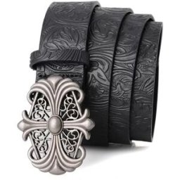 INF Ceinture noire bohème en cuir PU gaufré avec boucle en alliage
