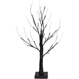 INF Lampe Arbre Fantôme LED Halloween 0.6m – Arbre de Table PVC Noir avec 24 LEDs Orange et Violet, Alimentation Batterie+USB