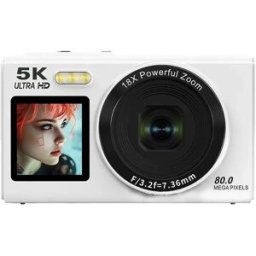 INF Appareil Photo Numérique CCD 5K 80MP Double Écran pour Selfies - Idéal Étudiants Blanc