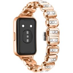 INF Bracelet métal incrusté de strass compatible avec Huawei Band 11/11 Pro - Alliage de zinc, remplacement scintillant Or rose
