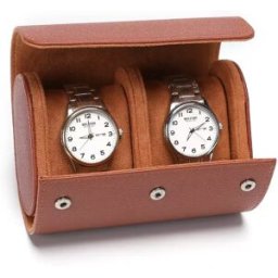INF Boîte de Rangement pour Montres en Cuir PU Grain Lychee 2 Emplacements - Étui de Voyage Portable Marron