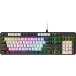 INF Clavier Mécanique Filaire 104 Touches - Noir et Blanc, Éclairage Mixte, Switch Bleu, Panneau en Plastique