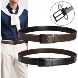 INF Ceinture Réversible en Cuir PU pour Homme avec Boucle Rotative - Noir/Marron