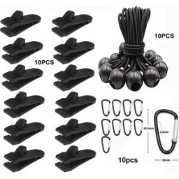 INF Ensemble de pinces pour auvent : 10 pinces pour tente + 10 cordes élastiques + 10 anneaux en D