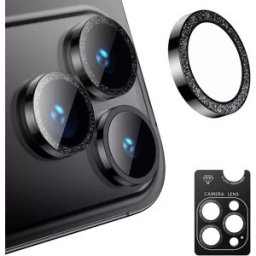 INF Protecteur d'objectif d'appareil photo à paillettes compatible avec iPhone 17 Air - Verre trempé noir