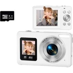 INF Caméra numérique double écran 2.4 inch + 1.3 inch IPS, 4K/30fps, zoom numérique 18x, jusqu'à 48M, recharge Type-C Blanc