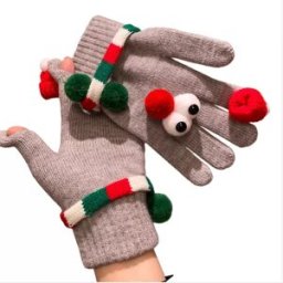 INF Gants Chauds en Tricot de Noël - Gants d'Hiver Amusants avec Grands Yeux Coupe-Vent pour Femmes Gris