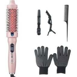 INF Brosse chauffante infrarouge - brosse céramique tourmaline avec écran LCD, verrouillage de température, arrêt automatique, Rose
