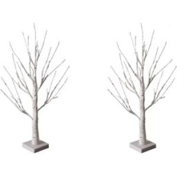 INF Lampe Arbre Bouleau Pré-éclairée avec Minuterie, Lot de 2 – Éclat LED Doux, Alimentation USB/Piles pour Décoration