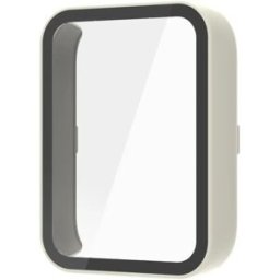 INF Boîtier protecteur écran compatible avec Xiaomi Band 8 Pro - PC + verre trempé monobloc, couverture totale, découpes Ivoire