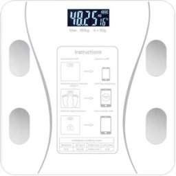 INF Balance corporelle intelligente compatible with Type-C Charging, Bluetooth 4.0+, écran LCD rétroéclairé, plage 0.2-180kg Blanc