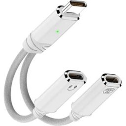 INF Adaptateur Type-C 2-en-1 charge et audio compatible avec Apple - Charge rapide PD 100W, Audio USB 2.0 480Mbp, câble tressé Blanc