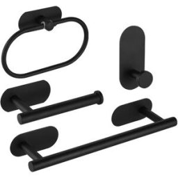 INF Ensemble de 4 pièces d'accessoires de salle de bain en acier inoxydable sans perçage - Porte-serviettes, anneau, crochet et Le noir