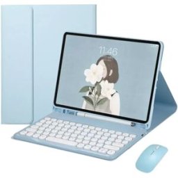 INF Étui Clavier Bluetooth Bleu Ciel + Souris Bluetooth Compatible avec Samsung Galaxy Tab A9 8.7 pouces - Clavier Détachable &