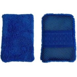 INF Bloc éponge de lavage de voiture à sangle élastique - Bloc éponge en velours corail Bleu