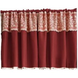 INF Rideau de Noël : Rideau de fenêtre semi-transparent à motif de flocon de neige avec bordure à pompons S