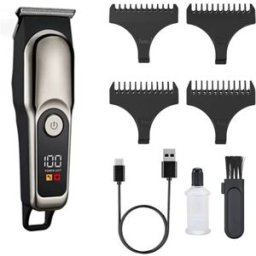 INF Tondeuse à Cheveux Électrique Professionnelle pour Hommes - Dorée, Rechargeable, avec Écran LCD
