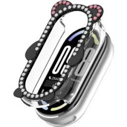 INF Coque protectrice motif ours à strass compatible avec Xiaomi Mi Band 9 et compatible avec Xiaomi Mi Band 9 NFC - PC + cadre Le noir