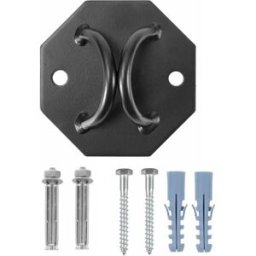 INF Plaque d'ancrage hexagonale double-sécurité - Fixation plafond en fer noir pour yoga aérien, TRX et balançoires