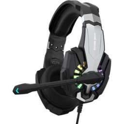 INF Casque de jeu filaire RGB avec adaptateur audio 1-en-2, ABS noir, compatible avec PS4, PS5, Xbox, Switch