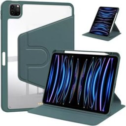INF Étui rotatif à 360° en acrylique et cuir PU vert foncé compatible avec Redmi Pro / POCO Pad 12.1 avec porte-crayon