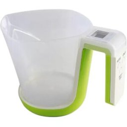 INF Balance numérique tasse de mesure 5kg x 1g avec tasse amovible 1000ml, unités g/ml/cup, écran LCD 2.5x1.9cm, alimentée par Vert