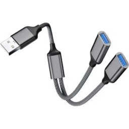 INF Adaptateur USB vers double USB - Hub USB 2.0 2 ports en alliage d'aluminium, Plug and Play, compatible avec Windows, Mac, Gris foncé