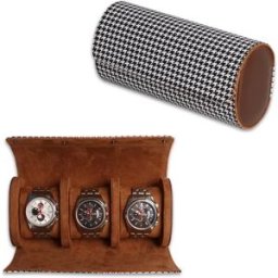 INF Étui de Voyage pour 3 Montres en Cuir PU Pied-de-Poule - Boîte de Rangement Portable