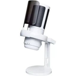 INF Microphone USB à condensateur pour gaming compatible avec éclairage RGB, monitoring zéro-latence et prise casque 3.5mm - Blanc