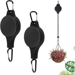 INF Poulies rétractables pour plantes 2 pièces - Tendeur suspendu réglable avec mousqueton, ABS+acier inoxydable, multicolore, Le noir