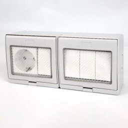 INF Boîtier extérieur étanche 4 modules va-et-vient avec 1 prise de style allemand, PC+ABS gris, montage en surface