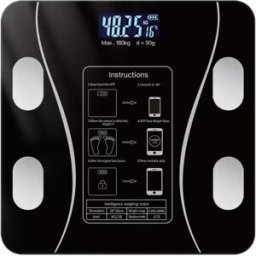 INF Balance corporelle intelligente compatible with Type-C Charging, Bluetooth 4.0+, écran LCD rétroéclairé, plage 0.2-180kg Le noir