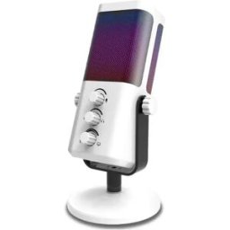 INF Microphone à condensateur USB RGB pour PC - Plug-and-Play, prise casque 3,5 mm, support réglable 360°, réduction de bruit Blanc