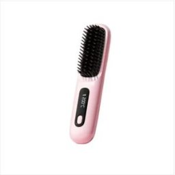 INF Peigne coiffant 2-en-1 sans fil : lisseur et boucleur portable avec chauffage céramique MCH, écran LCD et charge Type-C 35W Rose