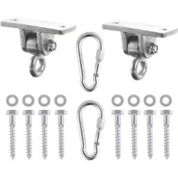 INF Kit de fixation pour balançoire extérieure - Anneaux en fonte ductile, écrous de verrouillage et mousquetons, argent