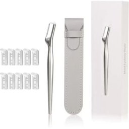 INF G03-3 Ensemble rasoir à sourcils – rasoir micro-lame de précision en alliage de zinc avec 10 lames remplaçables, étui PU,