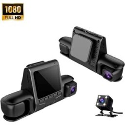 INF Caméra de tableau de bord WiFi à triple objectif A19 : Enregistrement avant, intérieur et arrière avec carte TF de 32 Go