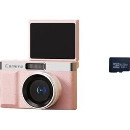 INF Appareil Photo Numérique Rétro Double Objectif Haute Résolution avec Carte TF 32 Go Rose