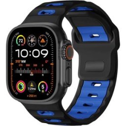 INF Bracelet élégant en silicone pour Apple Watch 42/44/45/46/49mm Noir + Bleu