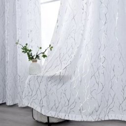 INF Ensemble de 2 rideaux transparents avec motif arbre et marquage à chaud argenté - Ourlet Passe-Tringle S Blanc