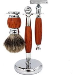 INF Kit de Rasoir Manuel à Grain de Bois Vintage - Ensemble 3 Pièces pour Hommes Couleur du bois