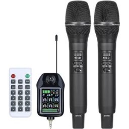 INF Système de microphone sans fil double une-vers-deux avec télécommande - Bluetooth 5.0, UHF, recharge Type-C, autonomie